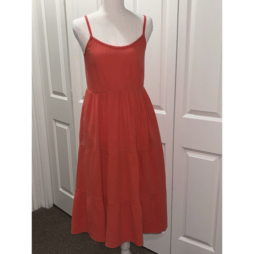 Women's Magaschoni Peach Casual Dress 100% Organic Cotton Sleeveless Midi Size